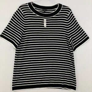 New Talbots size 1X Black White Striped Short Sleeve Stretch Knit Sweater Preppy